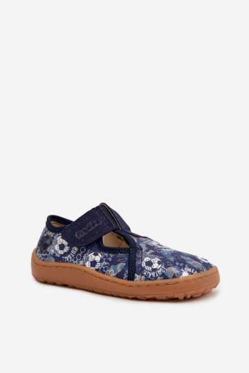Kapcie Dziecięce Na Rzep Barefoot Piłki Froddo Cannvas G1700439-5 Niebieskie