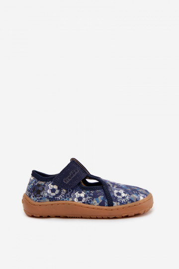 Kapcie Dziecięce Na Rzep Barefoot Piłki Froddo Cannvas G1700439-5 Niebieskie 2
