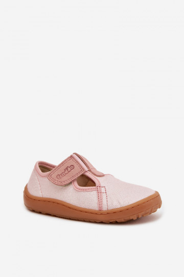 Kapcie Dziecięce Na Rzep Błyszczące Barefoot Froddo Cannvas G1700439-2 Różowe