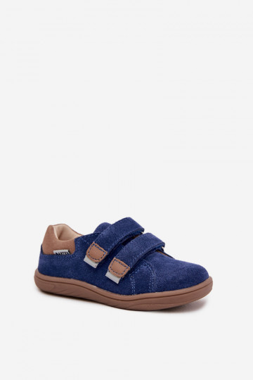 Leather Children's Barefoot Shoes With Reflectors Bartek 8600366 Navy Blue