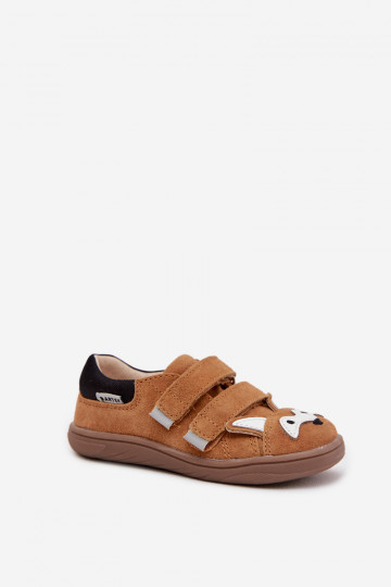 Leather Children's Barefoot Shoes With Fox Motif Bartek 8600563 Light Brown