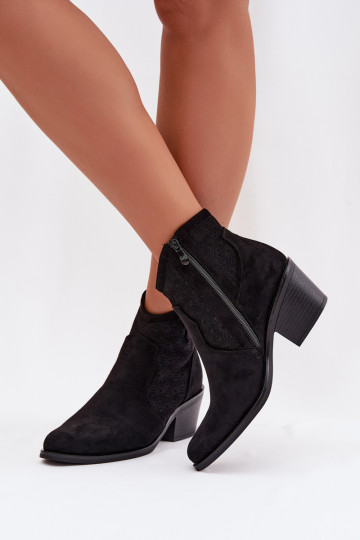 Women's Perforated Ankle Boots With Heel S.Barski HY61-8013 Black 2