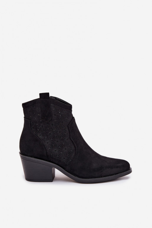 Women's Perforated Ankle Boots With Heel S.Barski HY61-8013 Black