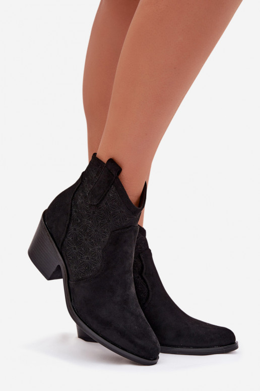 Women's Perforated Ankle Boots With Heel S.Barski HY61-8013 Black