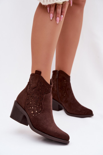 Women's Perforated Cowboy Boots with Heel S.Barski HY61-8012 Chocolate 2