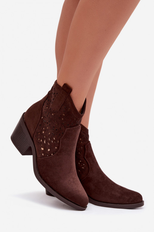 Women's Perforated Cowboy Boots with Heel S.Barski HY61-8012 Chocolate