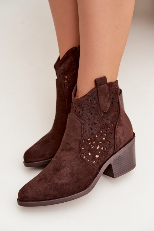 Women's Perforated Cowboy Boots with Heel S.Barski HY61-8012 Chocolate