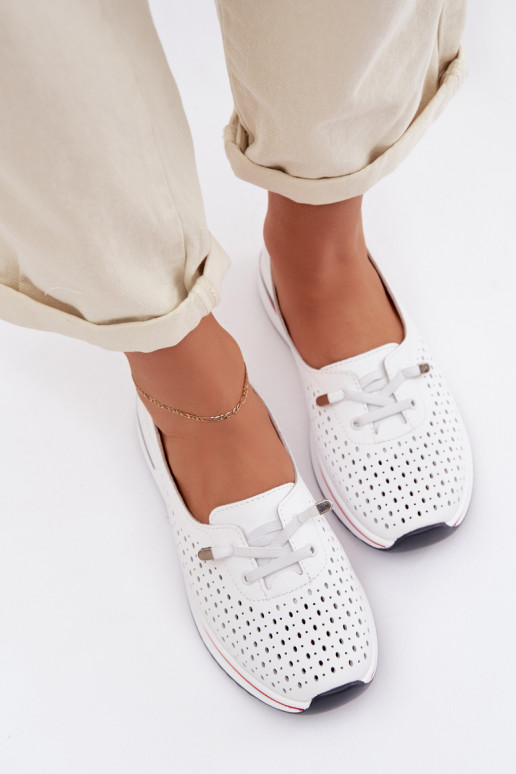 Leather Openwork Women's Loafers S.Barski LR61-7044 White