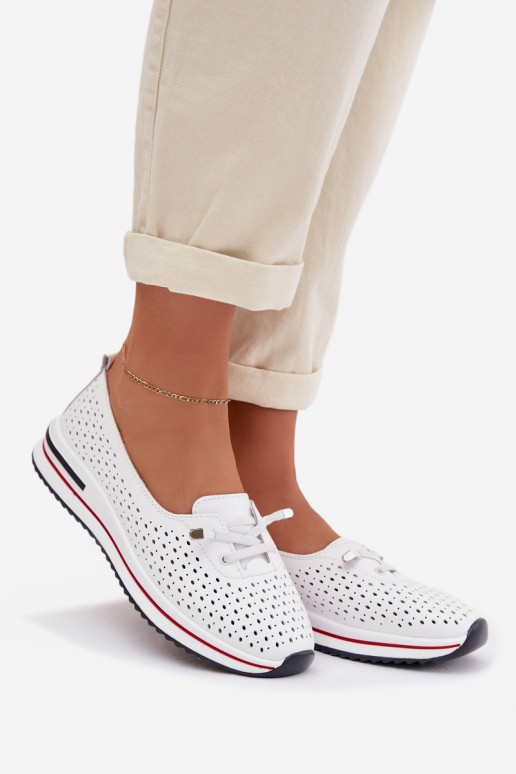 Leather Openwork Women's Loafers S.Barski LR61-7044 White