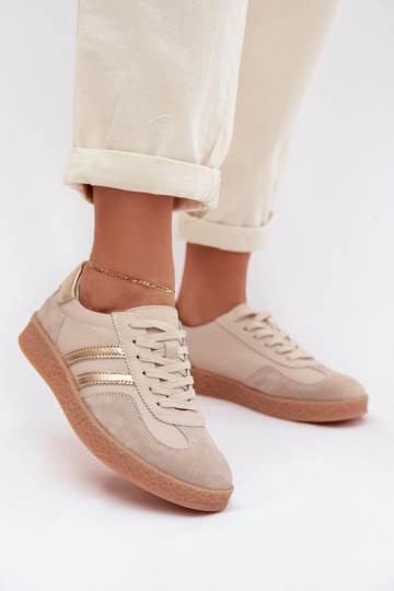 Leather Women's Sneakers LR61-7059 Beige 2
