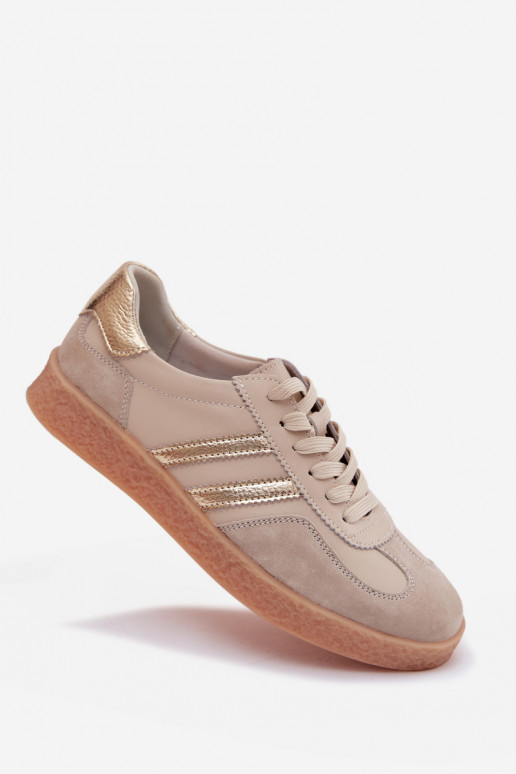 Skórzane Sneakersy Damskie S.Barski LR61-7059 Beżowe