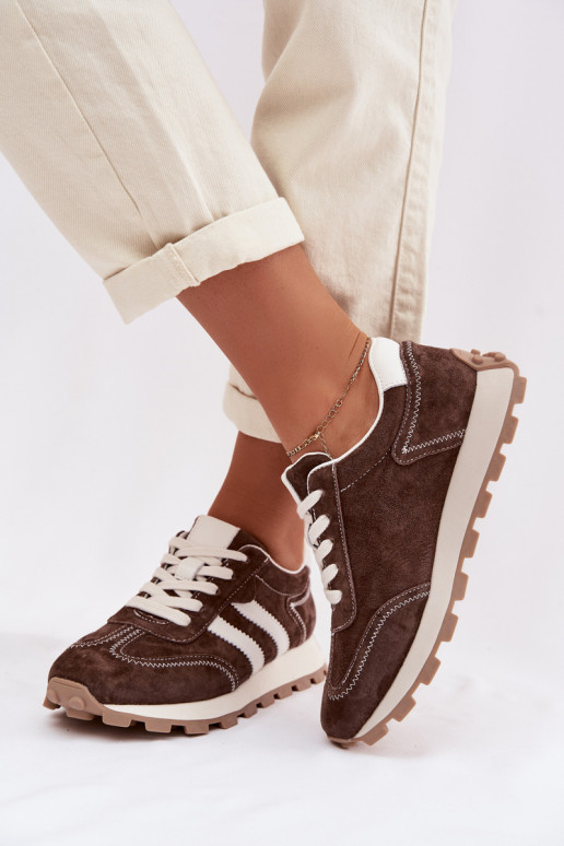 Zamszowe Sneakersy Damskie Na Platformie S.Barski LR61-7097 Czekoladowe