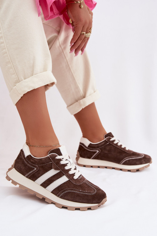 Zamszowe Sneakersy Damskie Na Platformie S.Barski LR61-7097 Czekoladowe