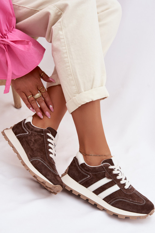 Women's Suede Sneakers on Platform S.Barski LR61-7097 Chocolate