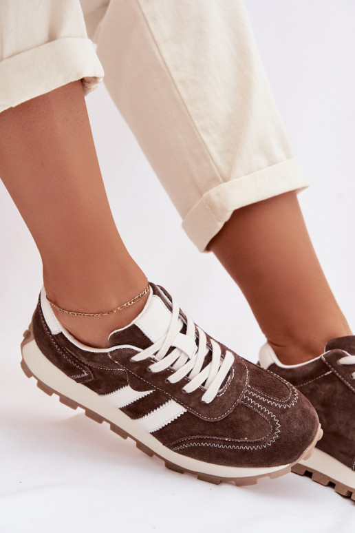 Zamszowe Sneakersy Damskie Na Platformie S.Barski LR61-7097 Czekoladowe