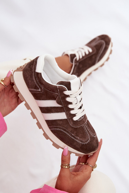 Women's Suede Sneakers on Platform S.Barski LR61-7097 Chocolate