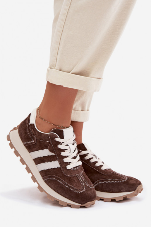 Zamszowe Sneakersy Damskie Na Platformie S.Barski LR61-7097 Czekoladowe