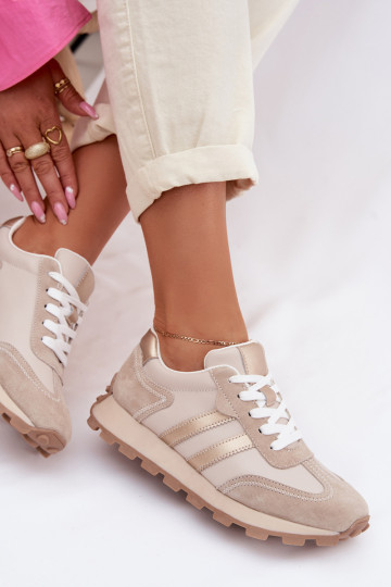 Women's Suede Sneakers With Platform S.Barski LR61-7097 Dark Beige