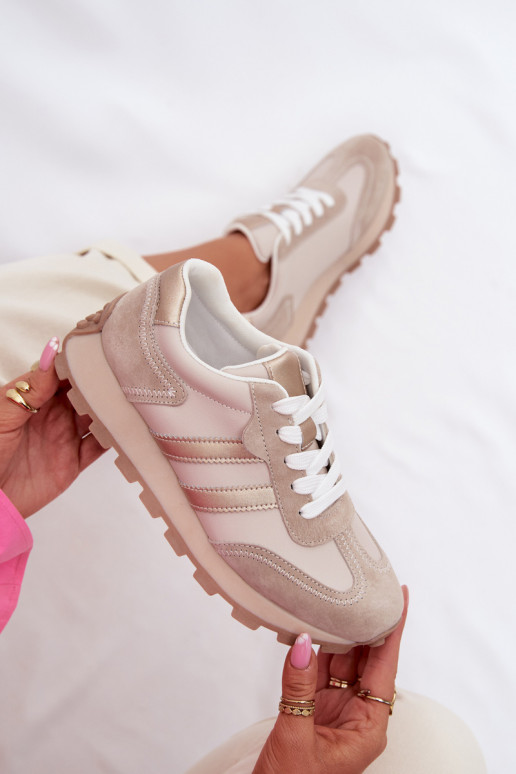 Zamszowe Sneakersy Damskie Na Platformie S.Barski LR61-7097 Ciemnobeżowe