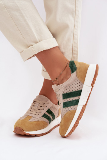 Sneakersy DamskiewithNaturalnego Zamszu Beżowo-Żółte Marceline 2
