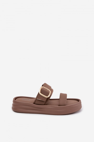 Material Women's Platform Sandals With Straps And Gold Buckle Khaki Ameliette 2