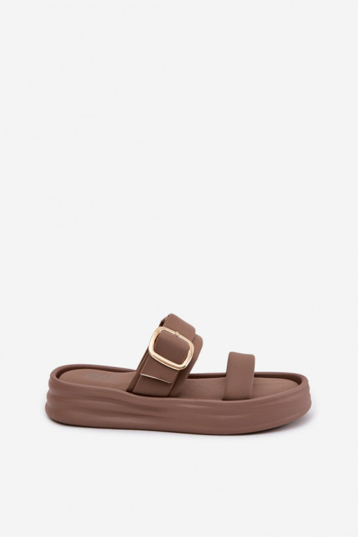 Material Women's Platform Sandals With Straps And Gold Buckle Khaki Ameliette