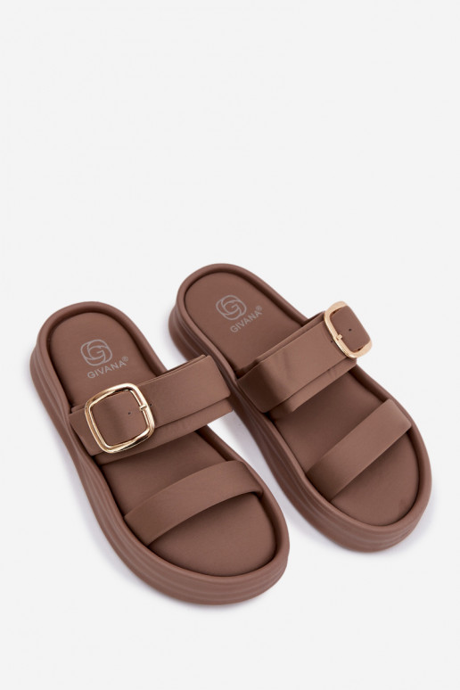 Material Women's Platform Sandals With Straps And Gold Buckle Khaki Ameliette