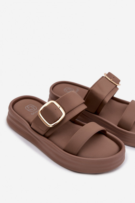 Material Women's Platform Sandals With Straps And Gold Buckle Khaki Ameliette