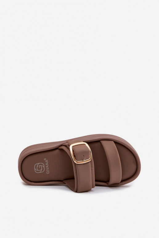 Material Women's Platform Sandals With Straps And Gold Buckle Khaki Ameliette