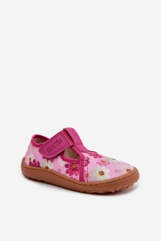 Children's Slippers with Velcro Flower Pattern Barefoot Froddo Cannvas G1700439-4 Pink