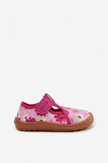 Kapcie Dziecięce Na Rzep W Kwiatki Barefoot Froddo Cannvas G1700439-4 Różowe 2