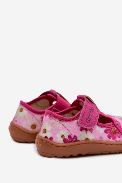 Children's Slippers with Velcro Flower Pattern Barefoot Froddo Cannvas G1700439-4 Pink