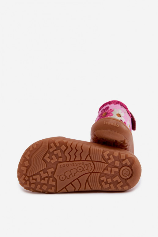 Kapcie Dziecięce Na Rzep W Kwiatki Barefoot Froddo Cannvas G1700439-4 Różowe