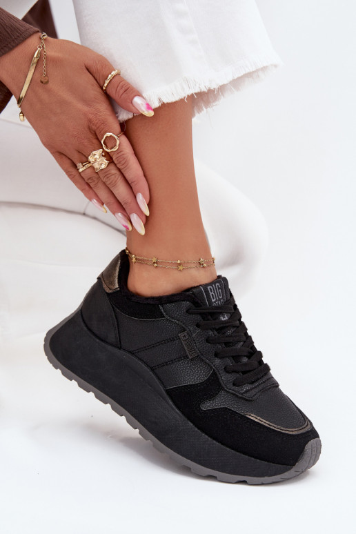 Warm Women Sneakers On Platform Big Star SS274007 HI-POLY SYSTEM Black