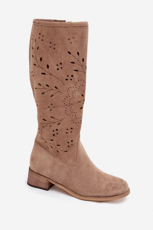 Openwork Women's Platform Boots Beige Helinna