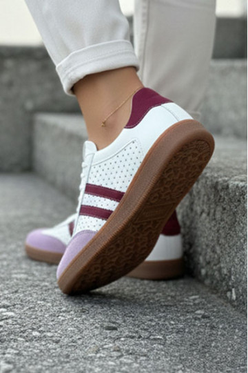 Skórzane Ażurowe Sneakersy Damskie Zazoo N1318 Biało-Fioletowe 2