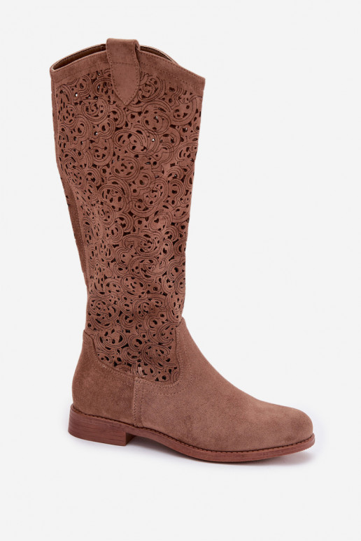 Women's Perforated Ankle Boots With Flat Heel S.Barski HY61-8023 Brown