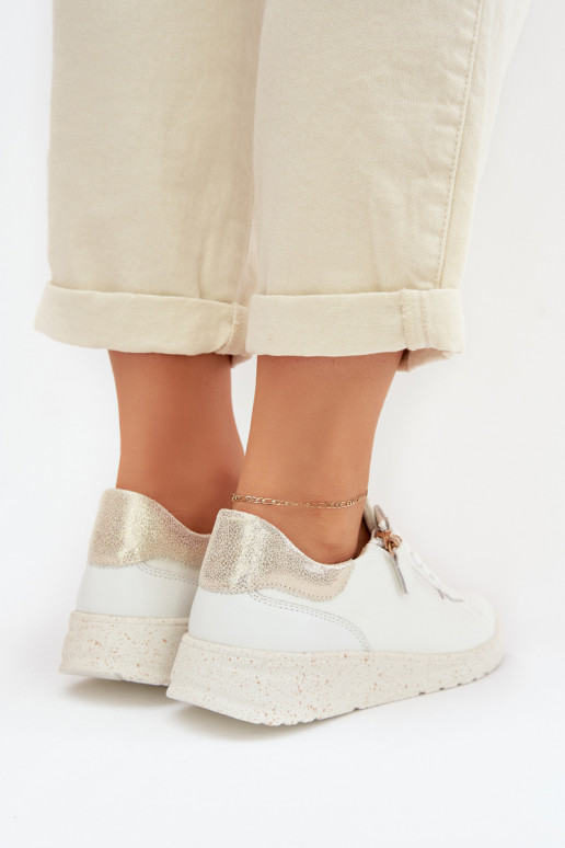 Skórzane Półbuty DamskiewithZamkiem Biało-Złote Dorothea