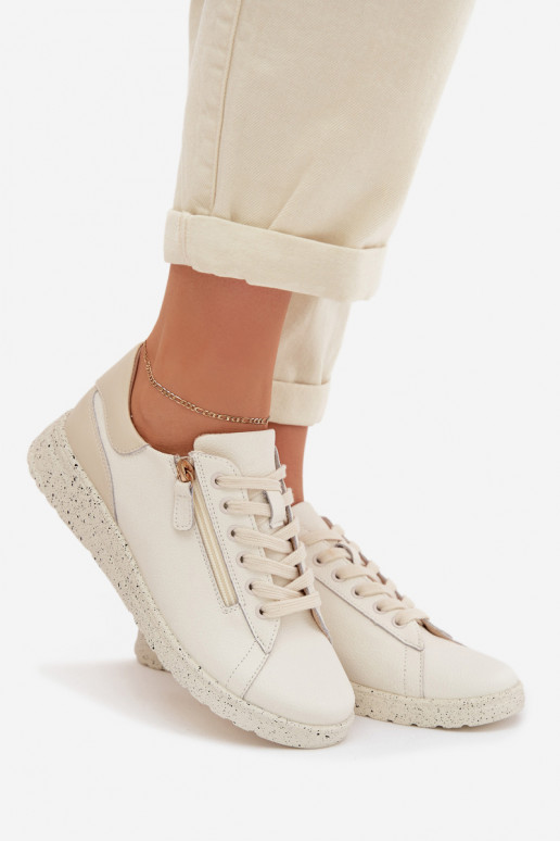 Leather Women's Loafers with Zipper Beige Dorothea