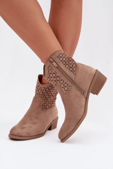 Women's Perforated Ankle Boots Heeled Beige Briavine