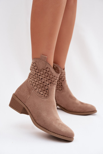 Women's Perforated Ankle Boots Heeled Beige Briavine 2