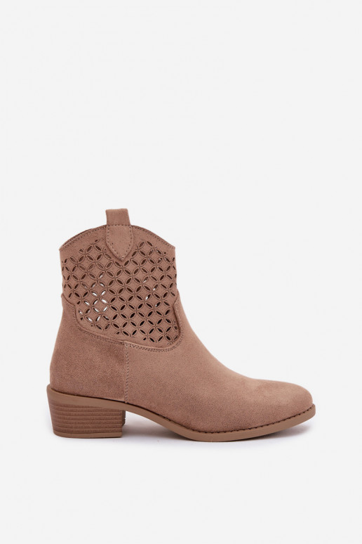 Women's Perforated Ankle Boots Heeled Beige Briavine