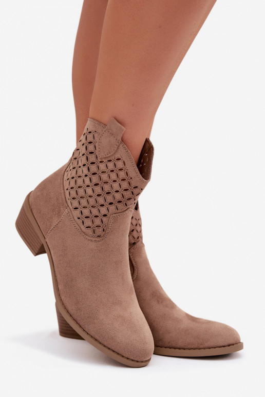 Women's Perforated Ankle Boots Heeled Beige Briavine