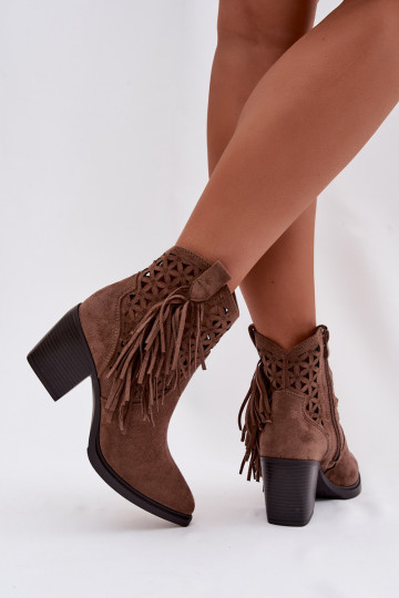 Women's Perforated Cowboy Boots With Heel With Fringes Brown Calissey 2