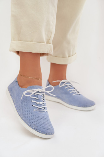 Women's Suede Loafers LR61-7080 Blue 2