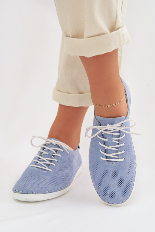 Women's Suede Loafers LR61-7080 Blue