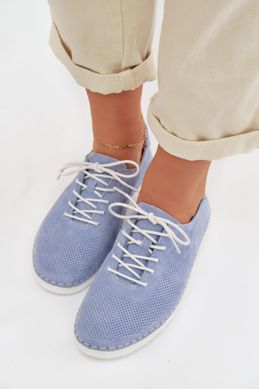 Women's Suede Loafers LR61-7080 Blue