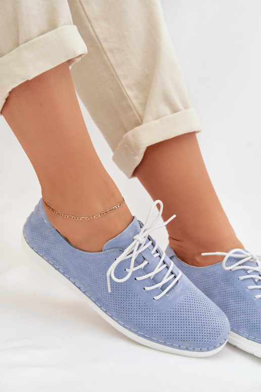 Women's Suede Loafers LR61-7080 Blue