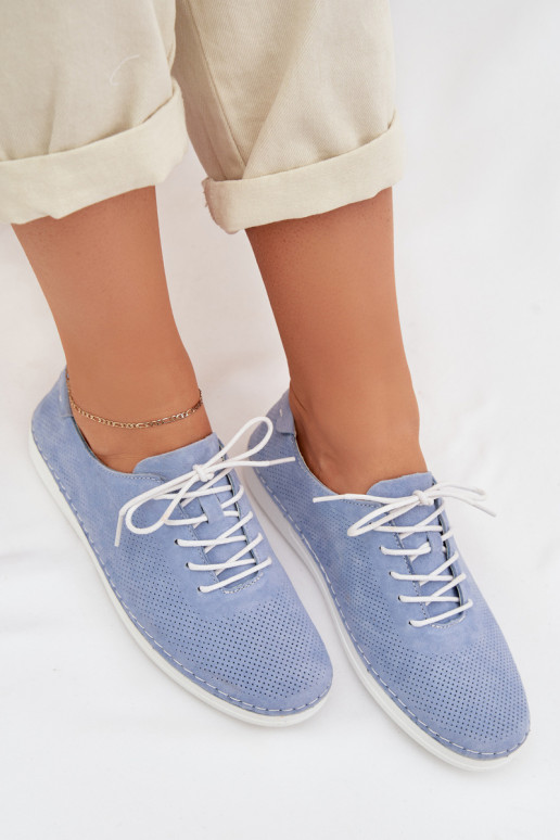 Women's Suede Loafers LR61-7080 Blue