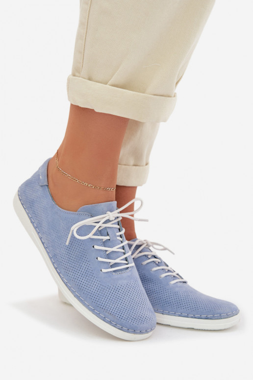 Women's Suede Loafers LR61-7080 Blue